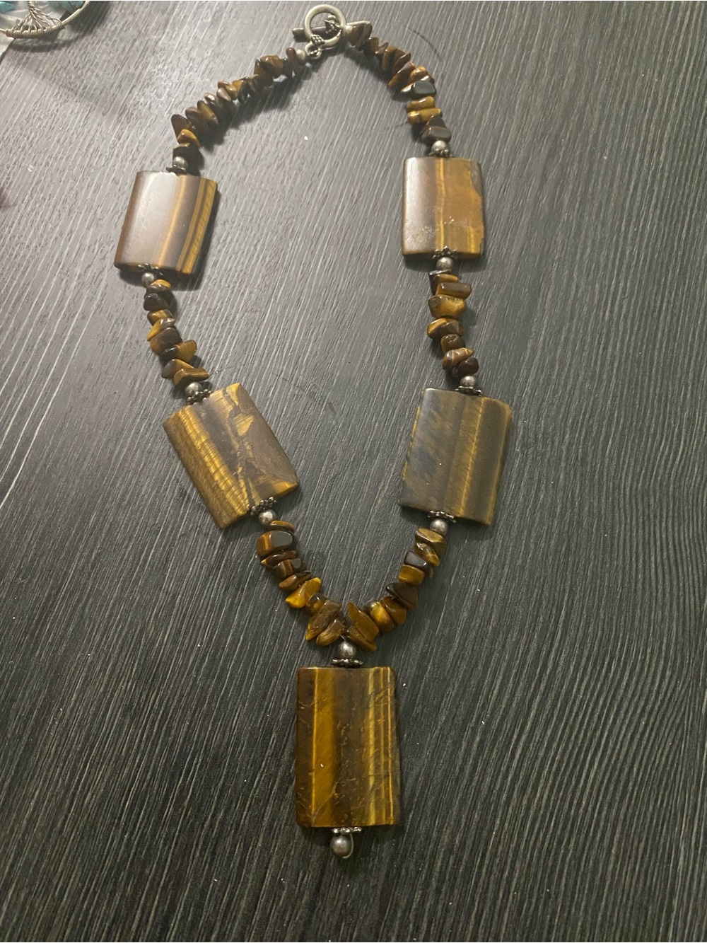 Tiger Eye Statement Necklace — Brown and Gold Tones